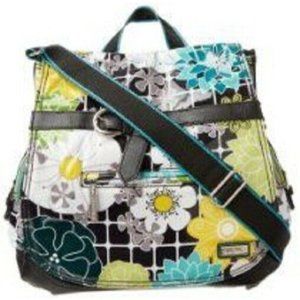 Hadaki Teal & Black Floral Oilcloth Coated Messenger Crossbody Bag